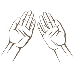 Illustration of human palms. Gesture of asking or giving.