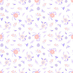 Seamless vintage pattern with delicate pastel little flowers. Vector illustration.