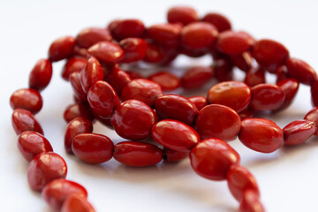 red seeds necklace on white background