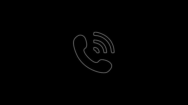 white linear the phone is ringing silhouette. the picture appears and disappears on a black background.