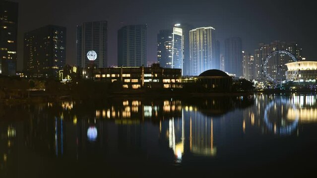 Newly developed nightlife and residential district on the outskirts of Nanjing, China