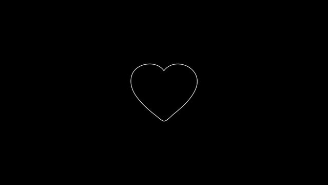 white linear heart silhouette. the picture appears and disappears on a black background.