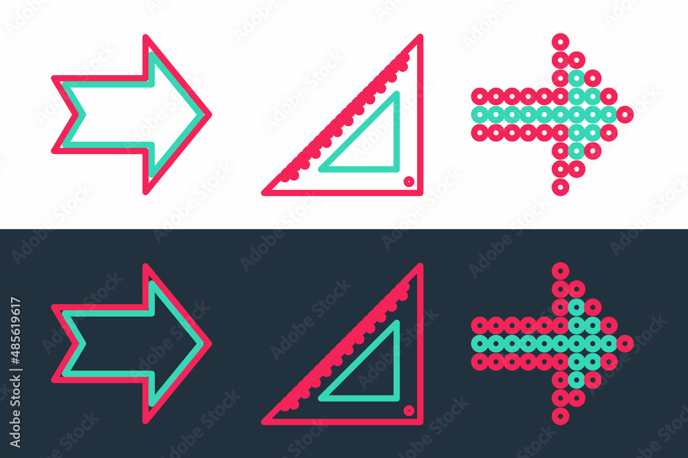 Poster set line dots arrow, arrow and triangular ruler icon. vector