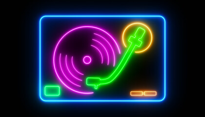 Fototapeta premium Illustration of a turntable in retro neon