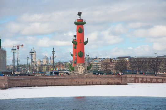 St. Petersburg, Russia - March 27 , 2021: Rastral column 