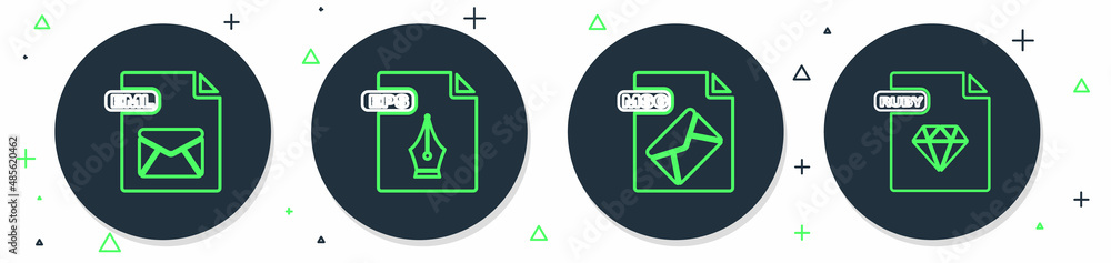 Poster set line eps file document, msg, eml and ruby icon. vector