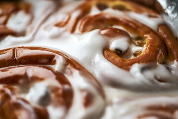 Freshly baked cinnabon pie with white cream