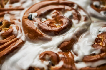 Freshly baked cinnabon pie with white cream