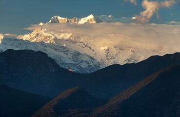 Fototapeta na wymiar Mount Chaukhamba evening view, great Himalayan range