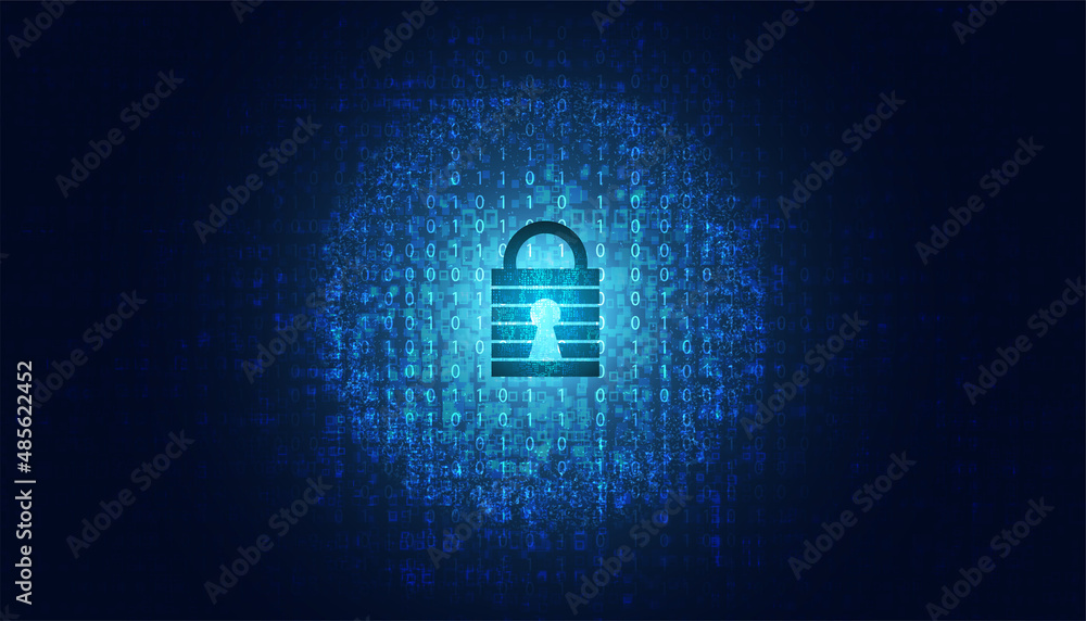 Aufkleber abstract lock cyber security privacy protection icon on blue background and binary