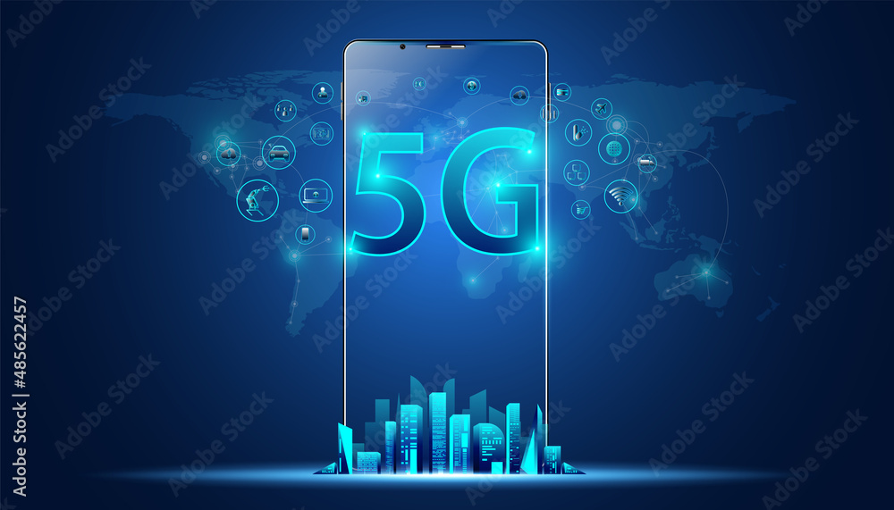 Poster abstract 5g holographic network wireless internet wi-fi connection and internet of things on city ba
