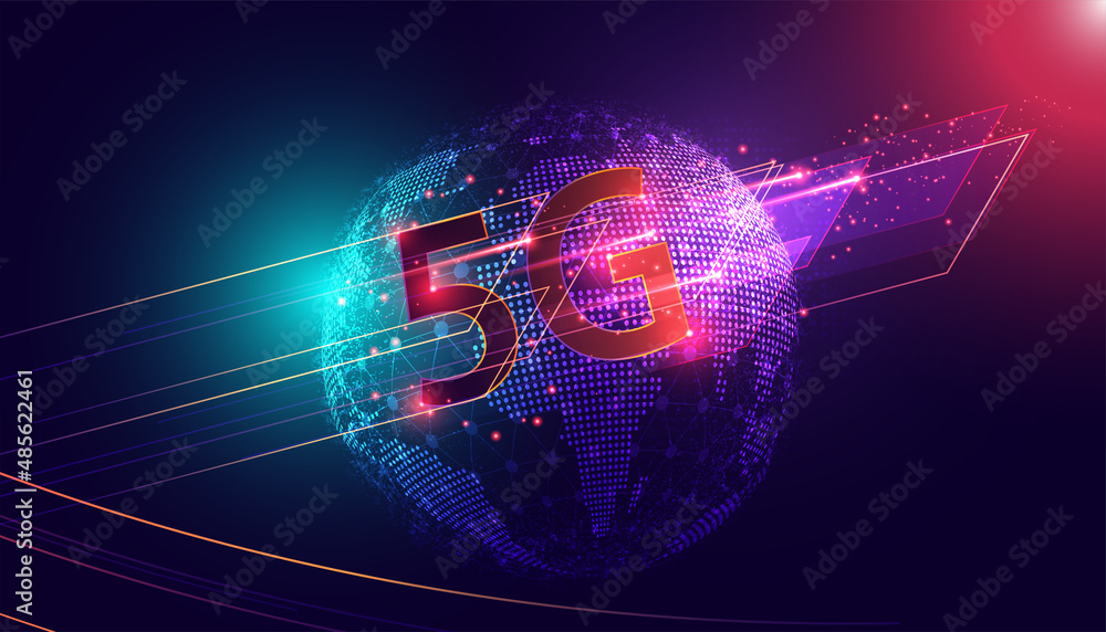 Poster abstract world map point 5g holographic network wireless internet wi-fi connection and internet of g