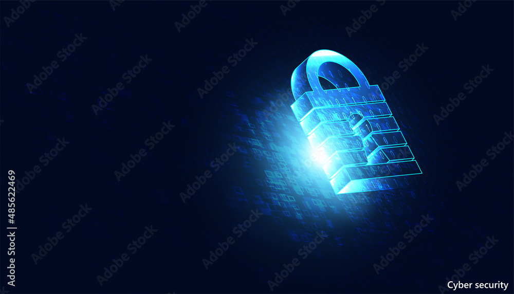 Aufkleber abstract lock cyber security privacy protection icon on blue background and binary