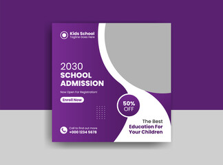 School admission square banner. Back to school get admission promotion social media post banner template. School admission Editable minimal square banner template. - obrazy, fototapety, plakaty