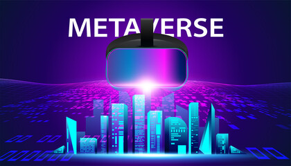 Abstract Metaverse VR glasses Virtual reality headset Concept colorful of Future digital technology metaverse connected to the virtual space on a modern background. - obrazy, fototapety, plakaty