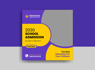 School admission square banner. Back to school get admission promotion social media post banner template. School admission Editable minimal square banner template.