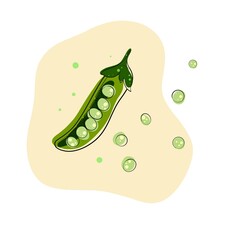 Green pea abstraction on a yellow background