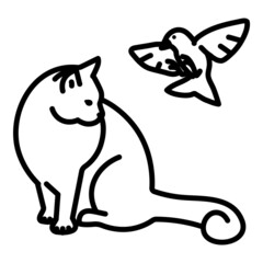 Cat And Bird Flat Icon Isolated On White Background