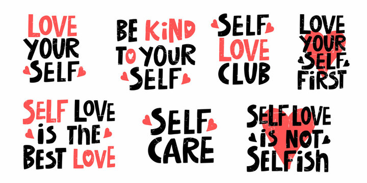 Fototapeta vector set of handwritten motivating inscriptions on the theme of self-love in a casual style