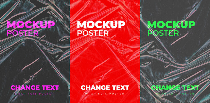 Blank transparent plastic foil wrap overlay with poster mockup / You can change text