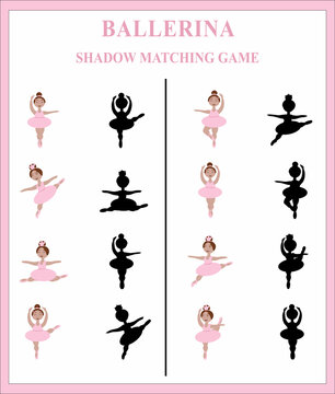Shadow matching game with images and silhouettes of ballerinas