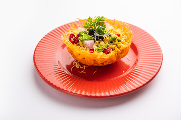 Aloo Tokri Chaat or Potato Basket stuffed chat or katori chat