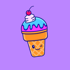 Cute cartoon ice cream in vector illustration. Isolated food vector. Flat cartoon style