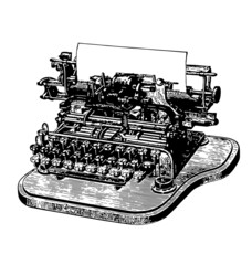 Vintage antique typewriter black ink etching