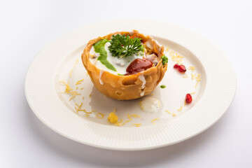 Aloo Tokri Chaat or Potato Basket stuffed chat or katori chat