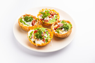 Aloo Tokri Chaat or Potato Basket stuffed chat or katori chat