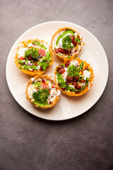 Aloo Tokri Chaat or Potato Basket stuffed chat or katori chat