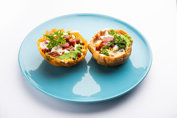 Aloo Tokri Chaat or Potato Basket stuffed chat or katori chat