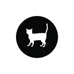 Cat icon full body circle black color background editable. Pets icon.
