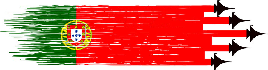 Portugal  flag with military fighter jets isolated  on png or transparent ,Symbols of Portugal,template for banner,card,advertising,poster, and business matching country, vector illustration