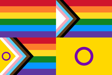 LGBTQ Pride Flags with intersex inclusion. LGBT - 485625884
