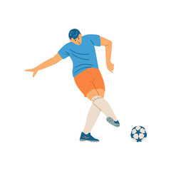 Fototapeta na wymiar Soccer or football team player with ball, flat vector illustration isolated.