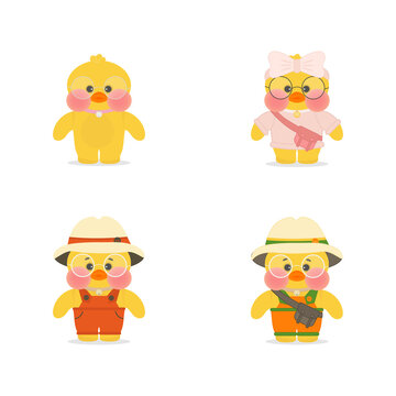 Popular soft toy duck. LALAFANFAN.  Vector illustration for your creativity, educational games and manuals, card design, room decoration, print for t-shirts