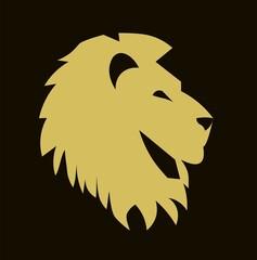 Golden lion icon on brown background. Golden lion