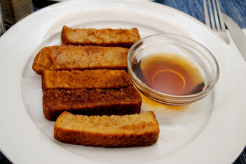 French Toast Sticks Breakfast with Maple Syrup