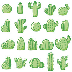 Collection of Cactus Illustration Icons in a Cartoon Style 