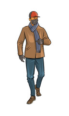 Figures of young people in casual clothes. They go to the viewer. Full-length. Vector illustration