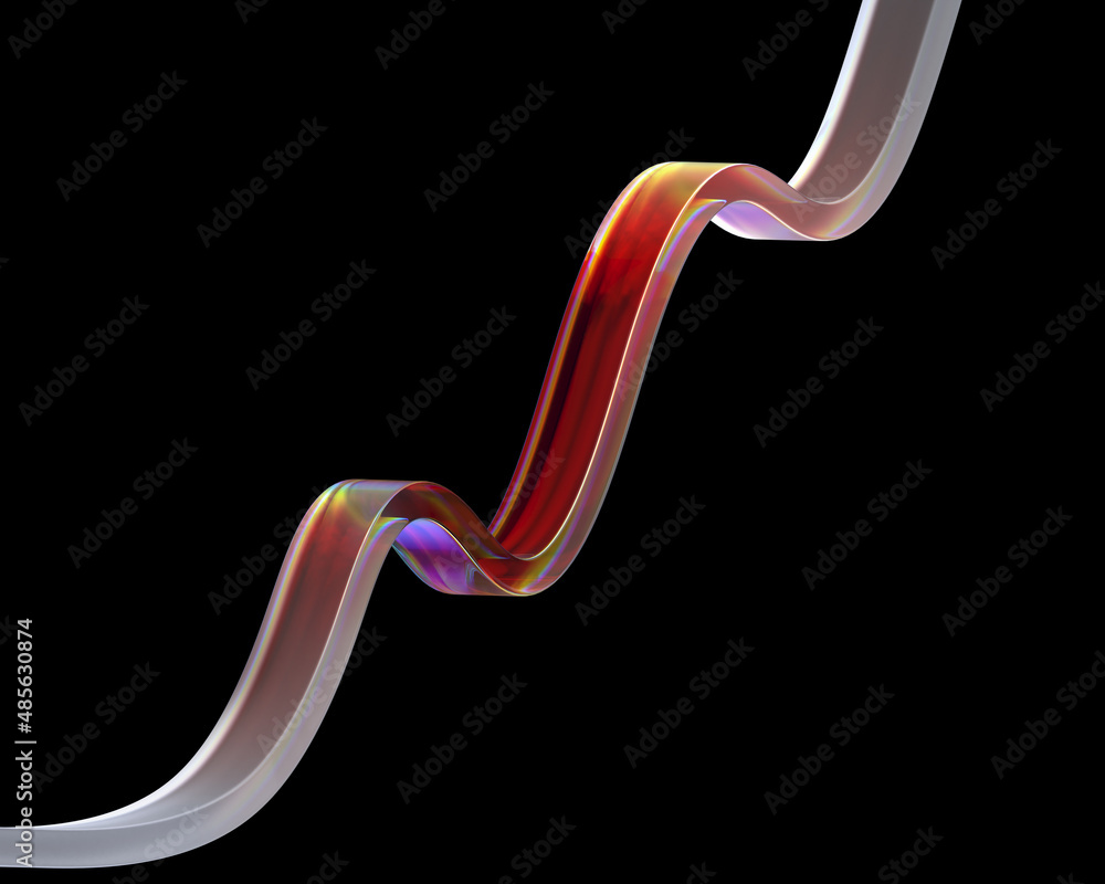 Poster 3d wavy line abstract composition, isolated on black glass stripe design element, futuristic curved 