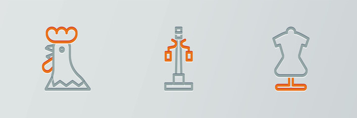 Set line Mannequin, French rooster and Street light icon. Vector