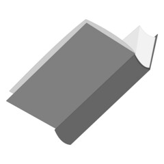 An open book with paper pages. The book read, the last page. Template, mockup. Learning, reading, education, bookstore. Vector icon, flat, gray, isolated