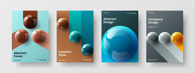 Vivid 3D balls corporate identity illustration set. Bright catalog cover design vector layout bundle.