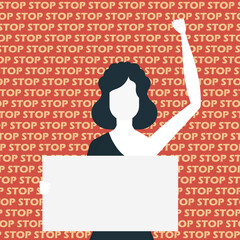 A woman with an empty banner in her hands. Protest concept. Flat style. Vector.