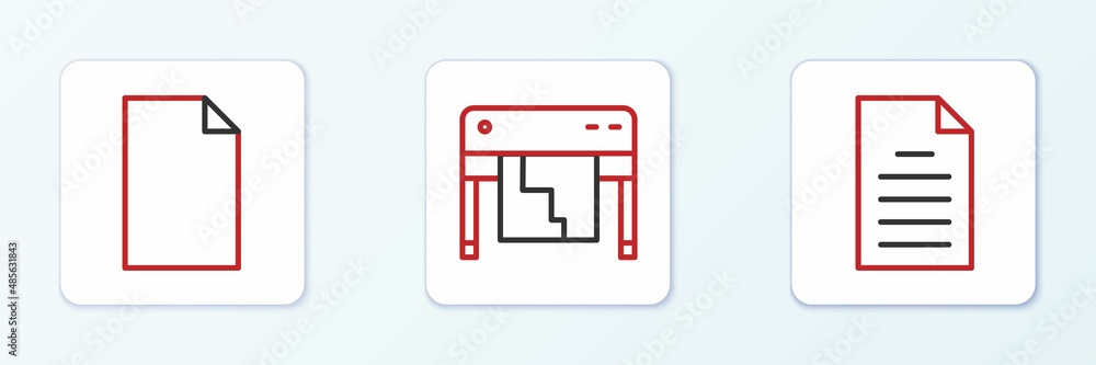 Poster set line file document, empty and plotter icon. vector