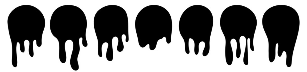 Obraz premium Dripping paint icons set. flowing liquid. The paint is flowing. Molten circle logo. Black paint, stains. current ink. Vector