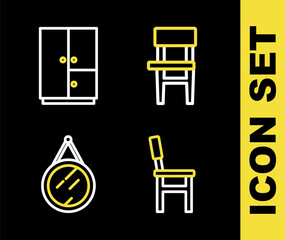 Set line Chair, Mirror and Wardrobe icon. Vector
