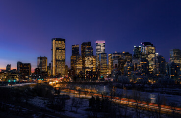 Fototapeta na wymiar Calgary Illuminated At Dawn